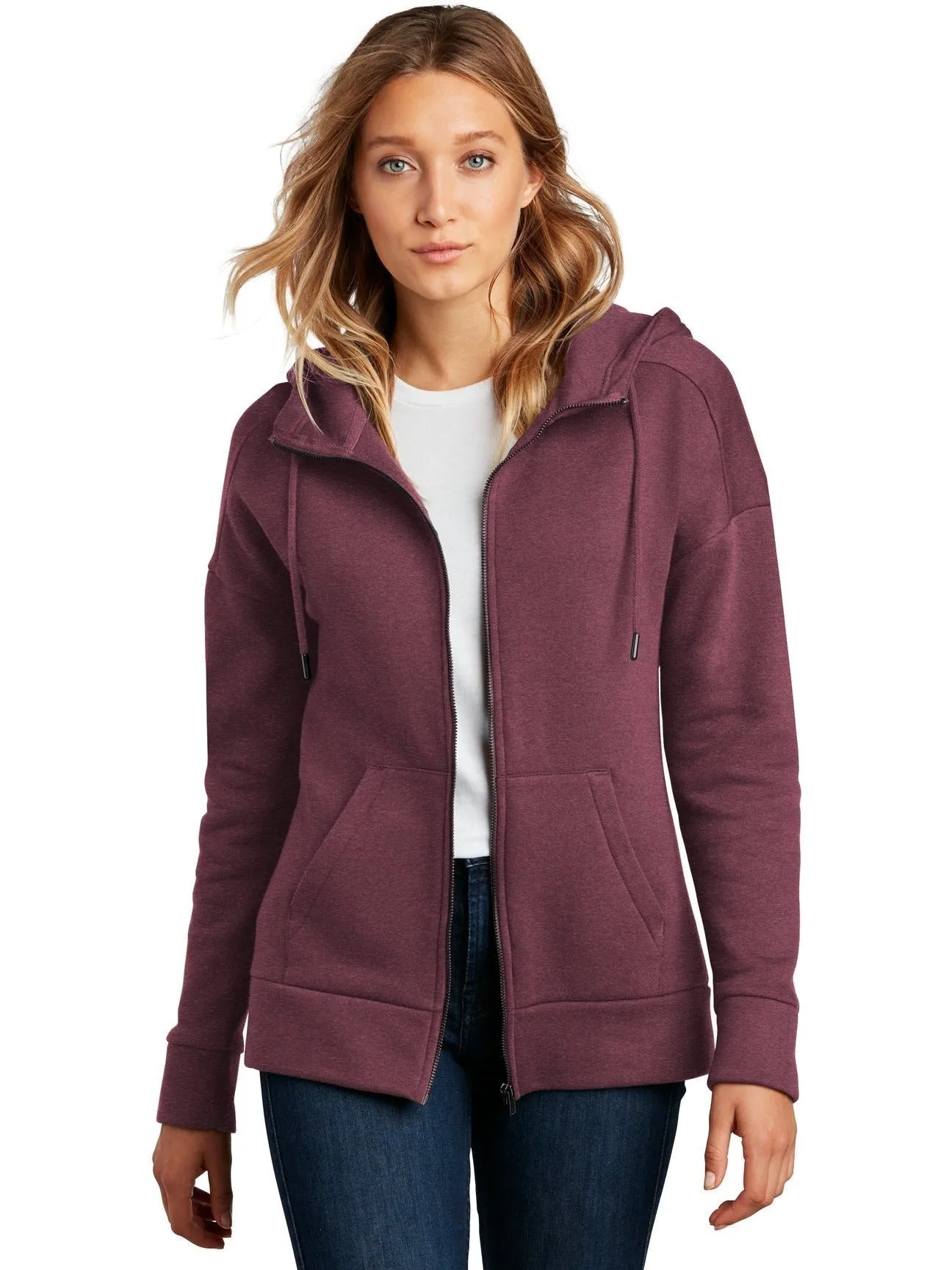 OUTLET-District Ladies Perfect Weight Fleece Drop Shoulder Full-Zip Hoodie