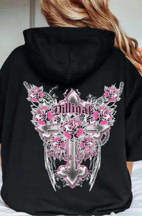 Pink Cross and Roses Pullover Hoody