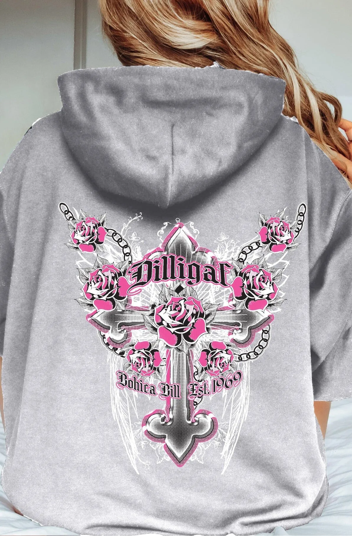 Pink Cross and Roses Pullover Hoody