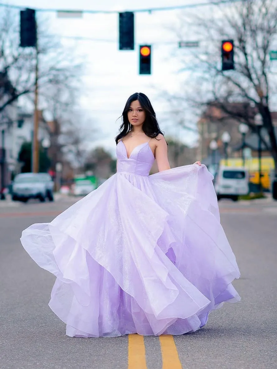 Pink Long Prom Dress, Pink V Neck Tulle Formal Graduation Dresses