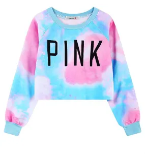 Pink Print Harajuku Style Crop Top Long Sleeve