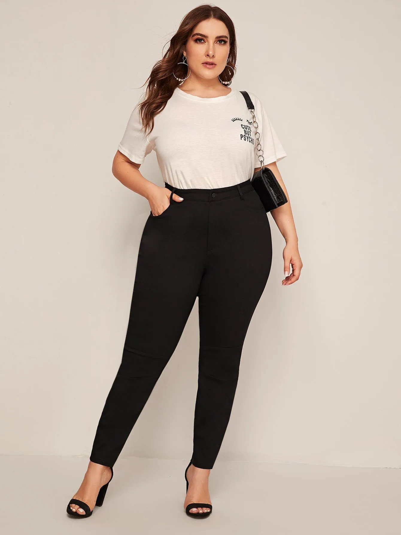 Plain High Waist Long Plus Size Jeans