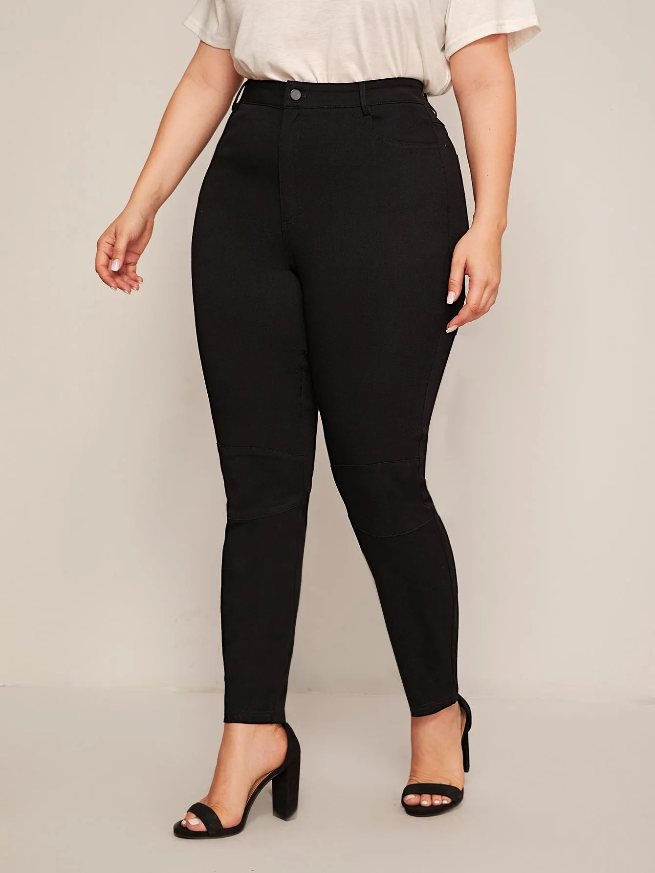 Plain High Waist Long Plus Size Jeans