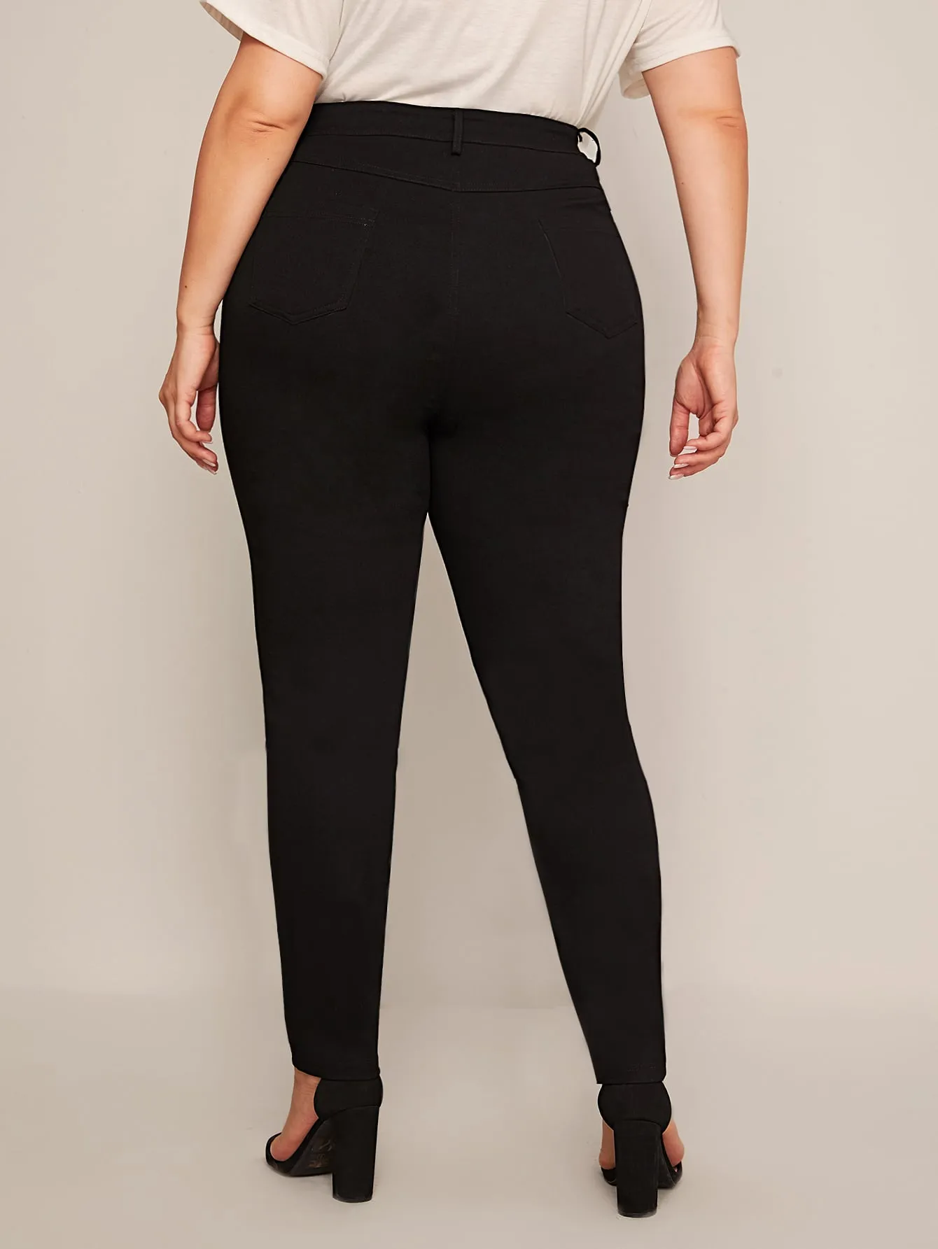 Plain High Waist Long Plus Size Jeans