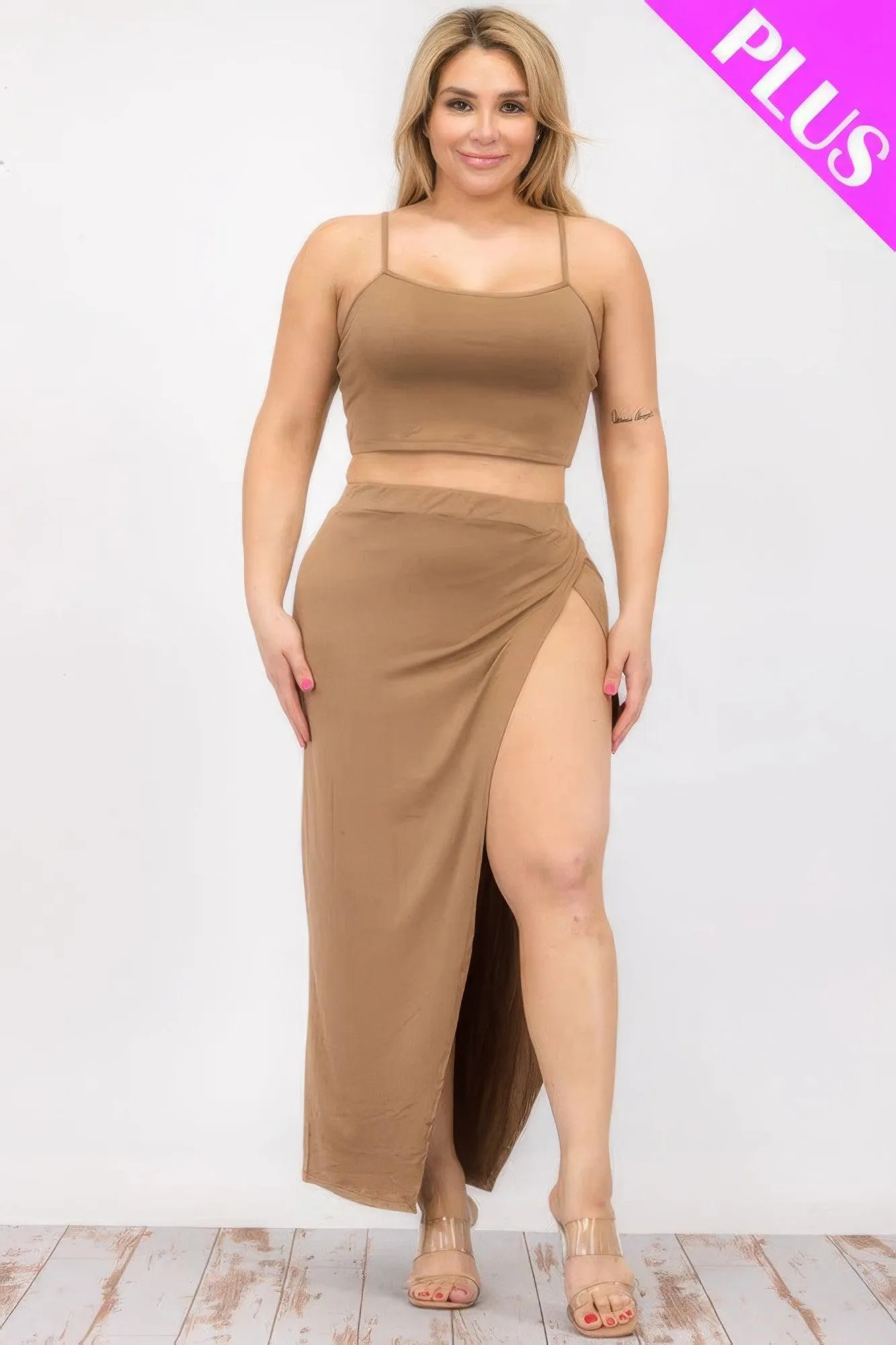 Plus Crop Cami & Split Thigh Maxi Skirt Set