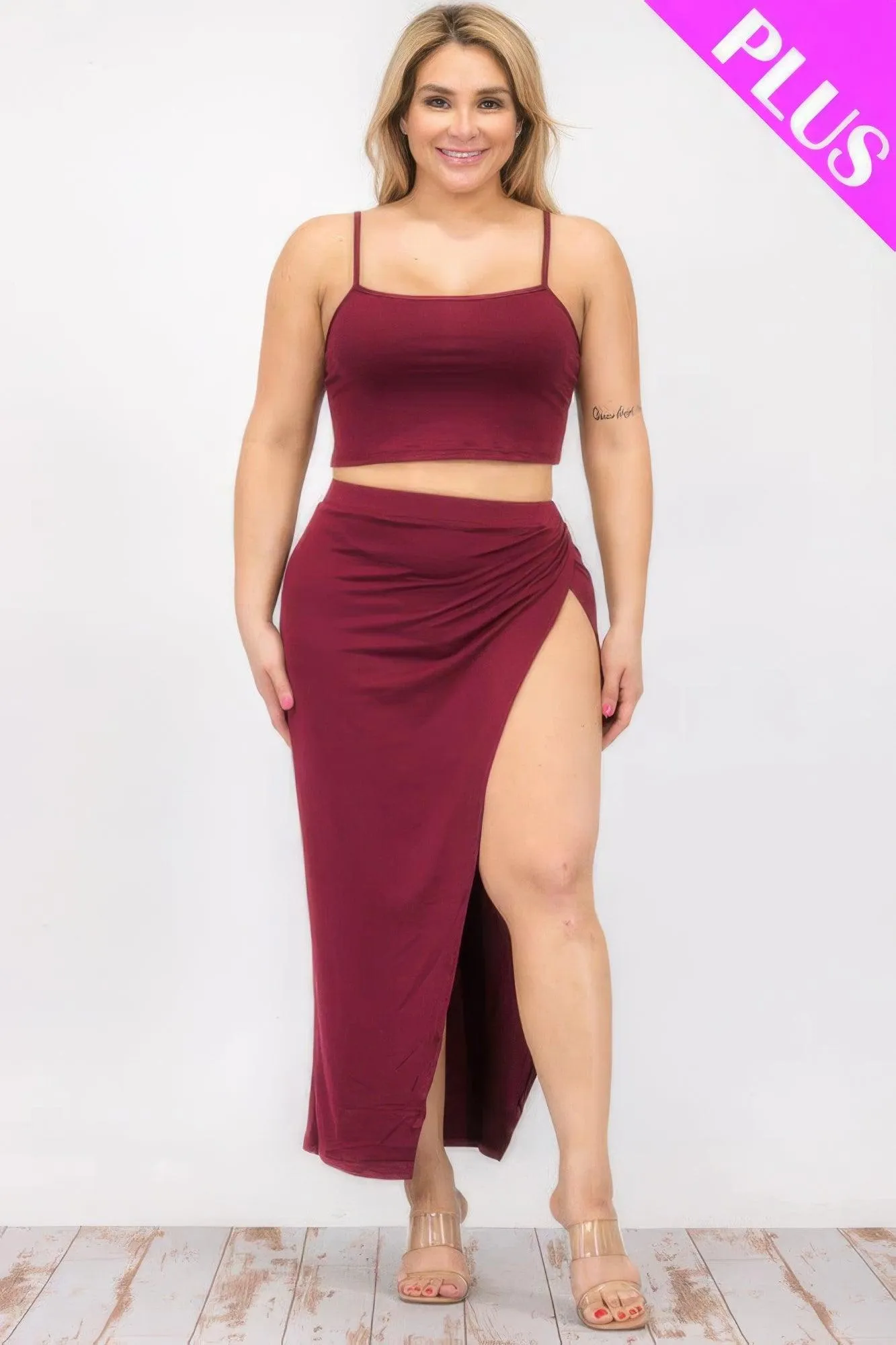 Plus Crop Cami & Split Thigh Maxi Skirt Set