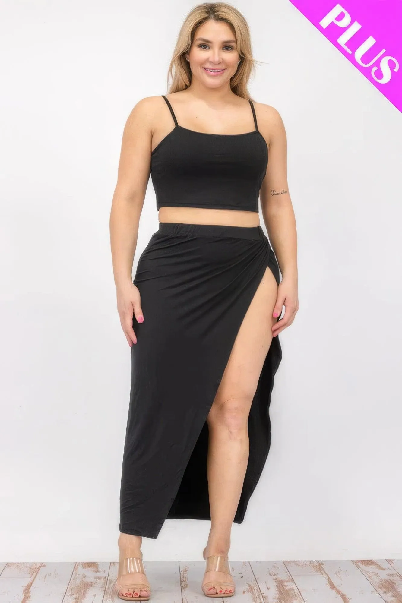 Plus Crop Cami & Split Thigh Maxi Skirt Set