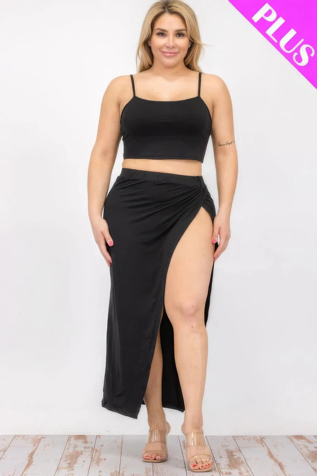 Plus Crop Cami & Split Thigh Maxi Skirt Set