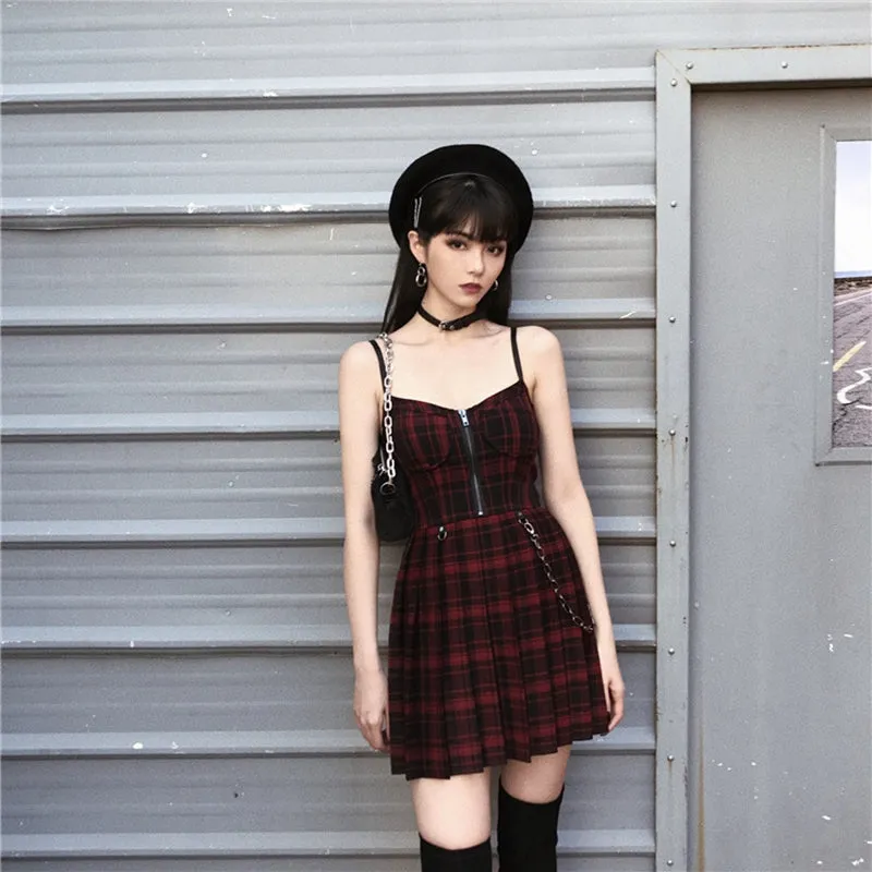 'Preppy' Grey or Red Plaid Grunge Dress