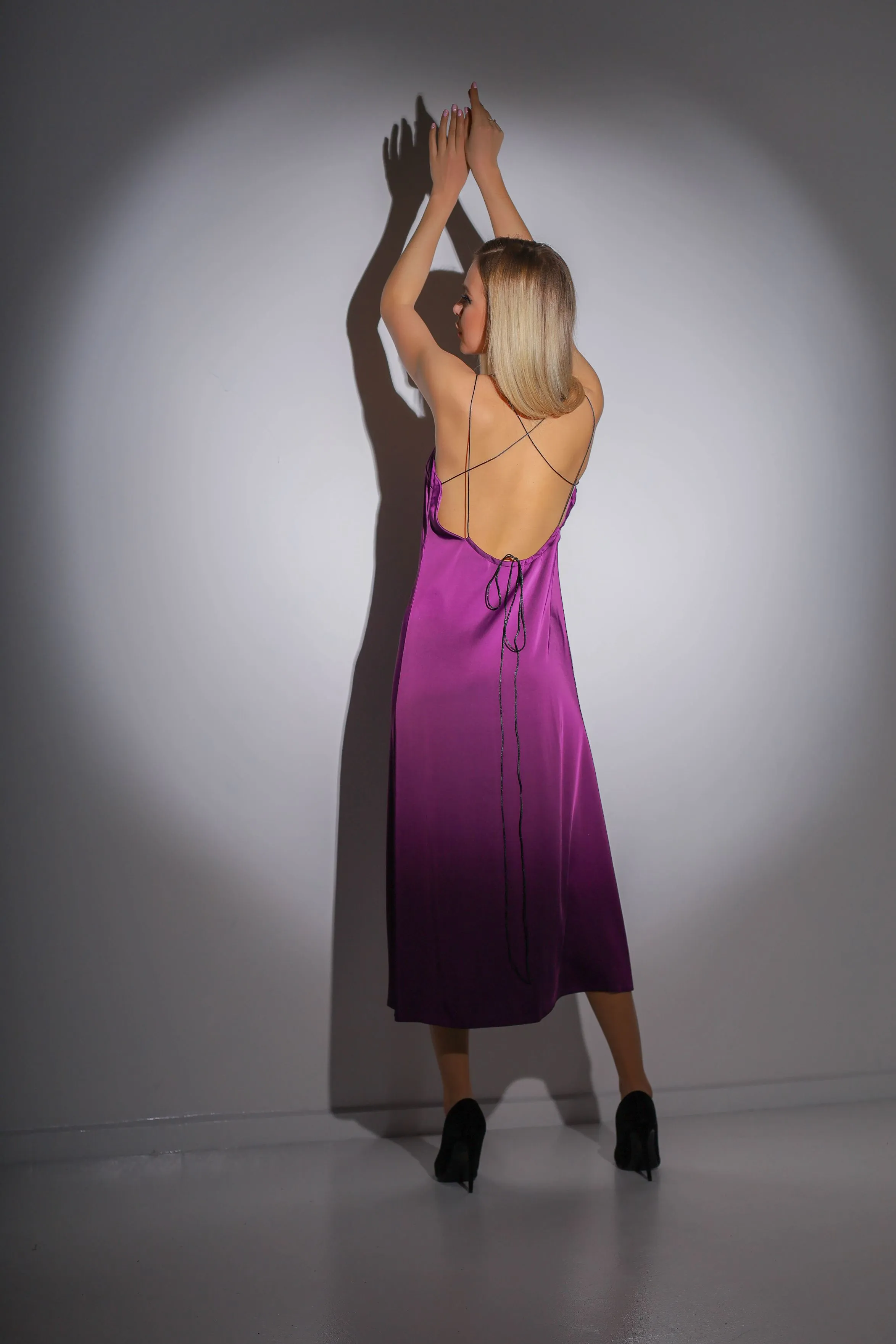 Purple Slip Satin Backless Dress