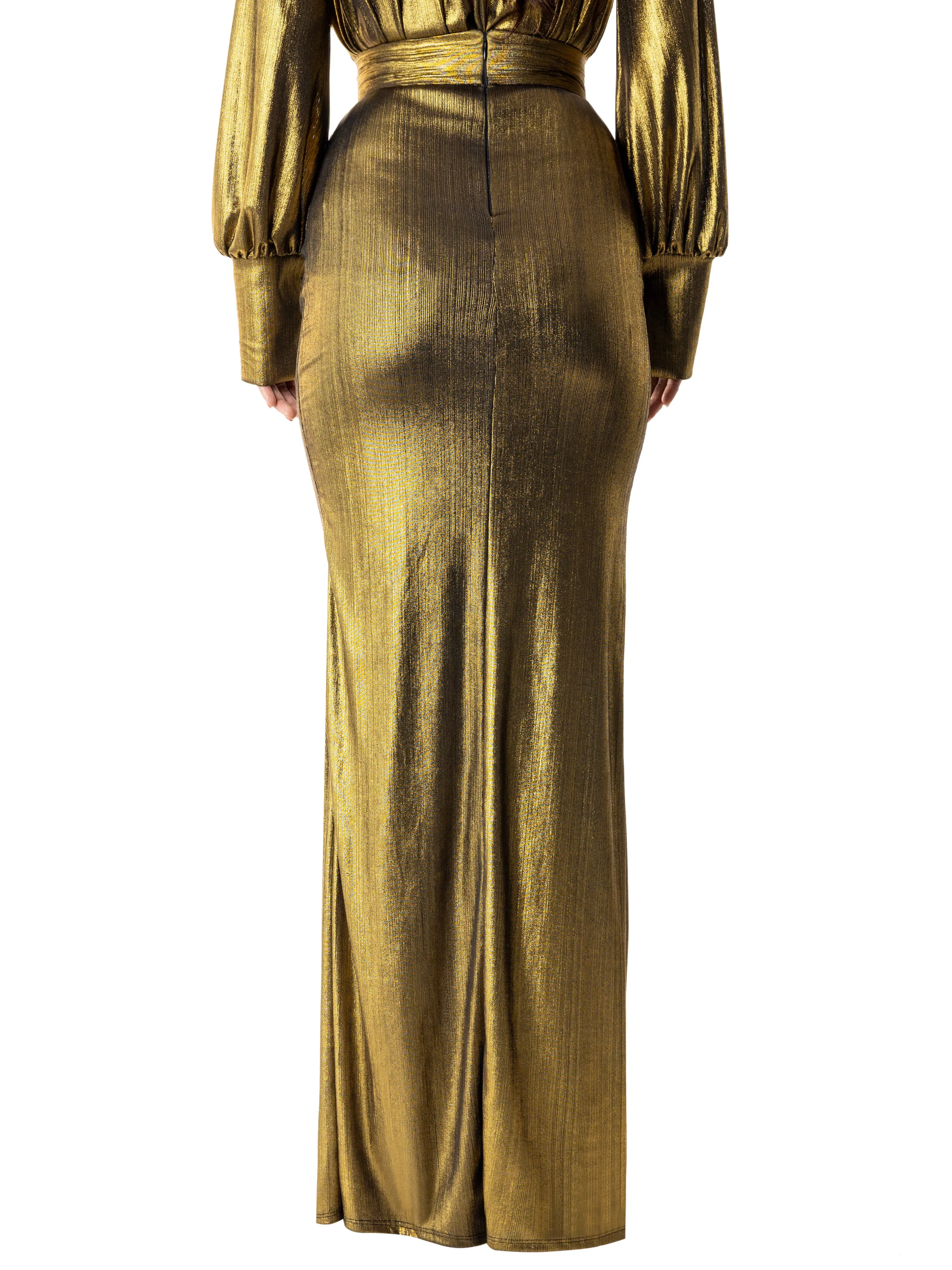 "Naomi" Gold Ruched Maxi Skirt