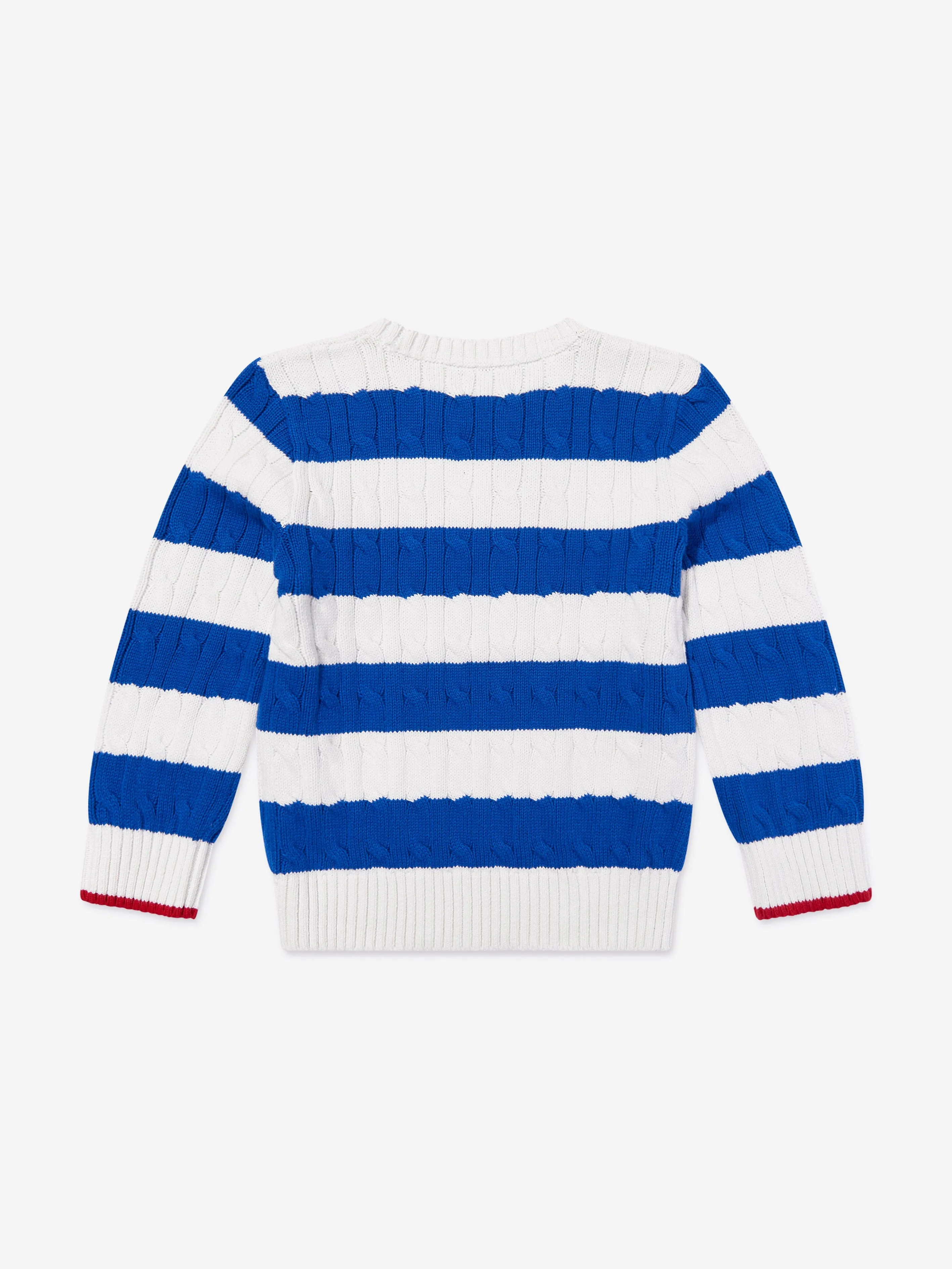 Ralph Lauren Boys Striped Cable Knit Jumper in Blue