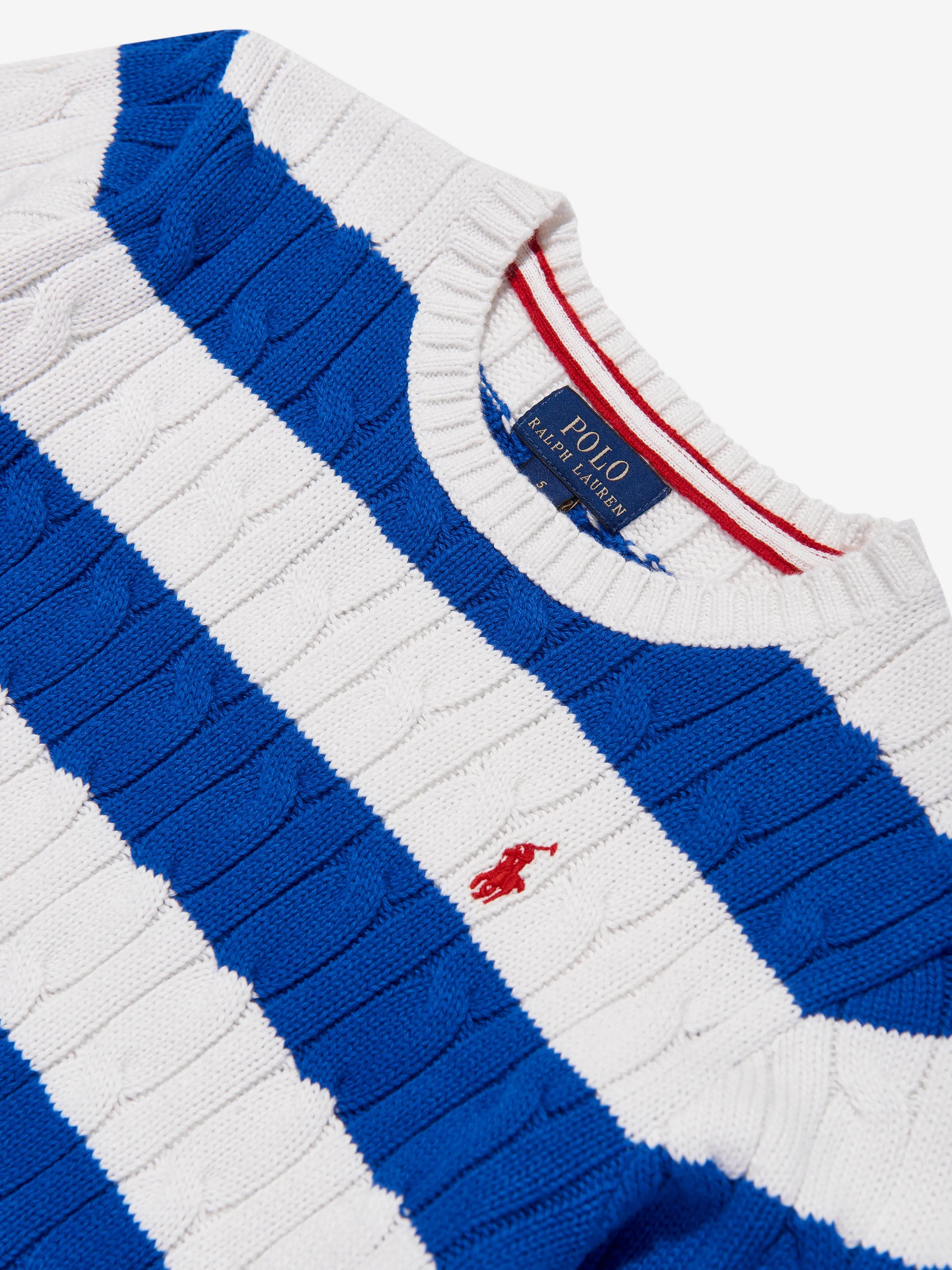 Ralph Lauren Boys Striped Cable Knit Jumper in Blue