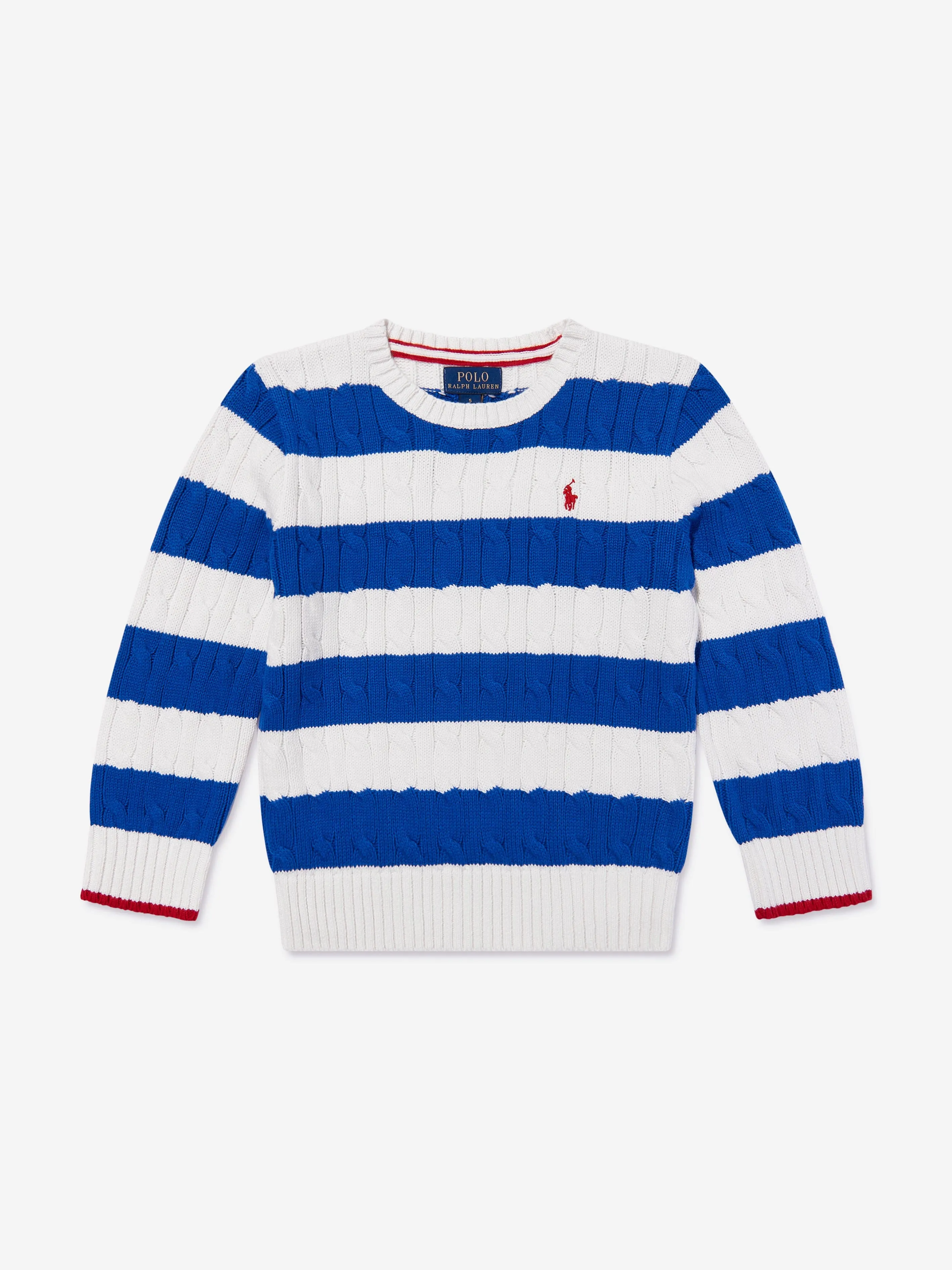 Ralph Lauren Boys Striped Cable Knit Jumper in Blue