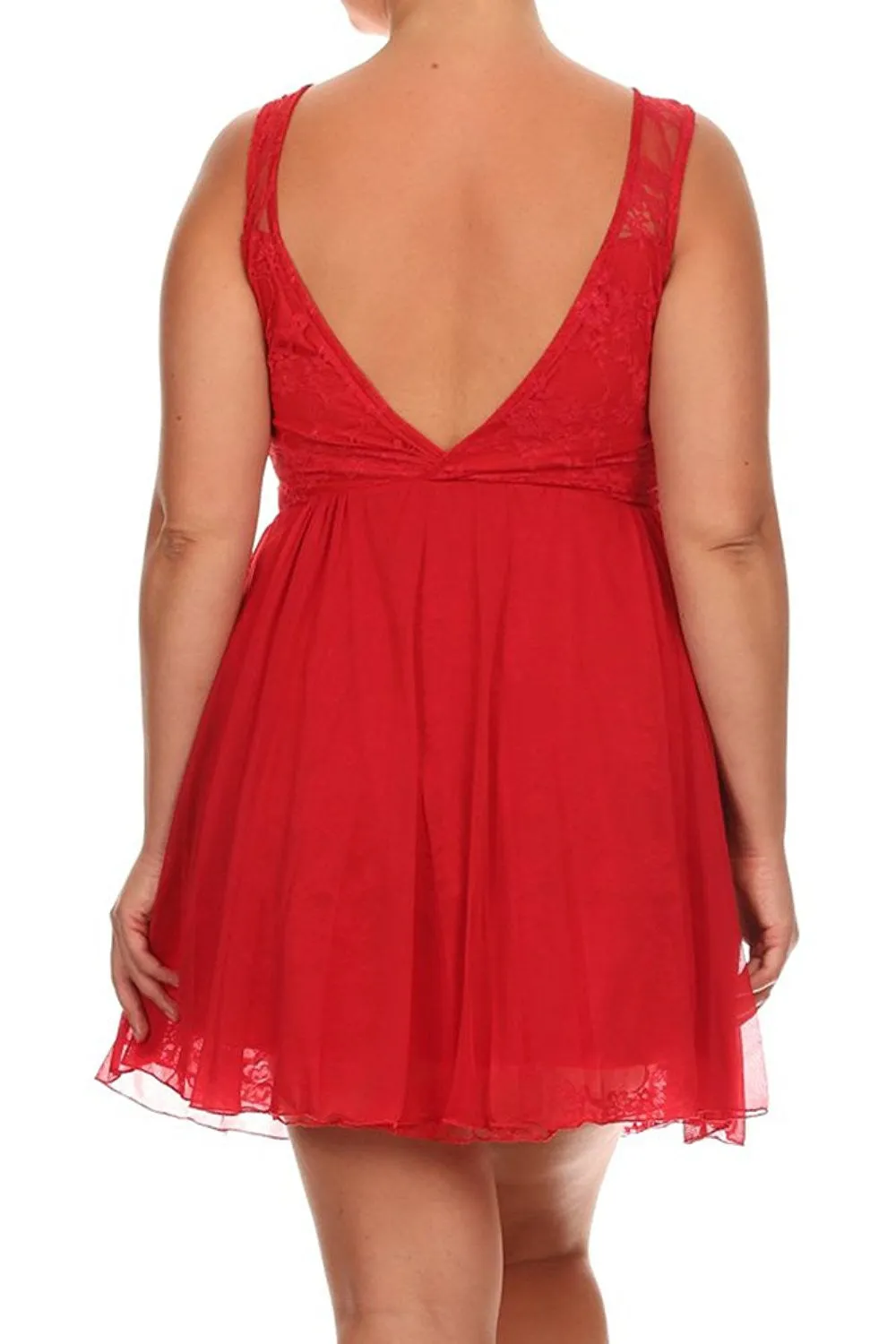 Red Floral Lace Pleated A-Line Cocktail Plus Dress U.S.A