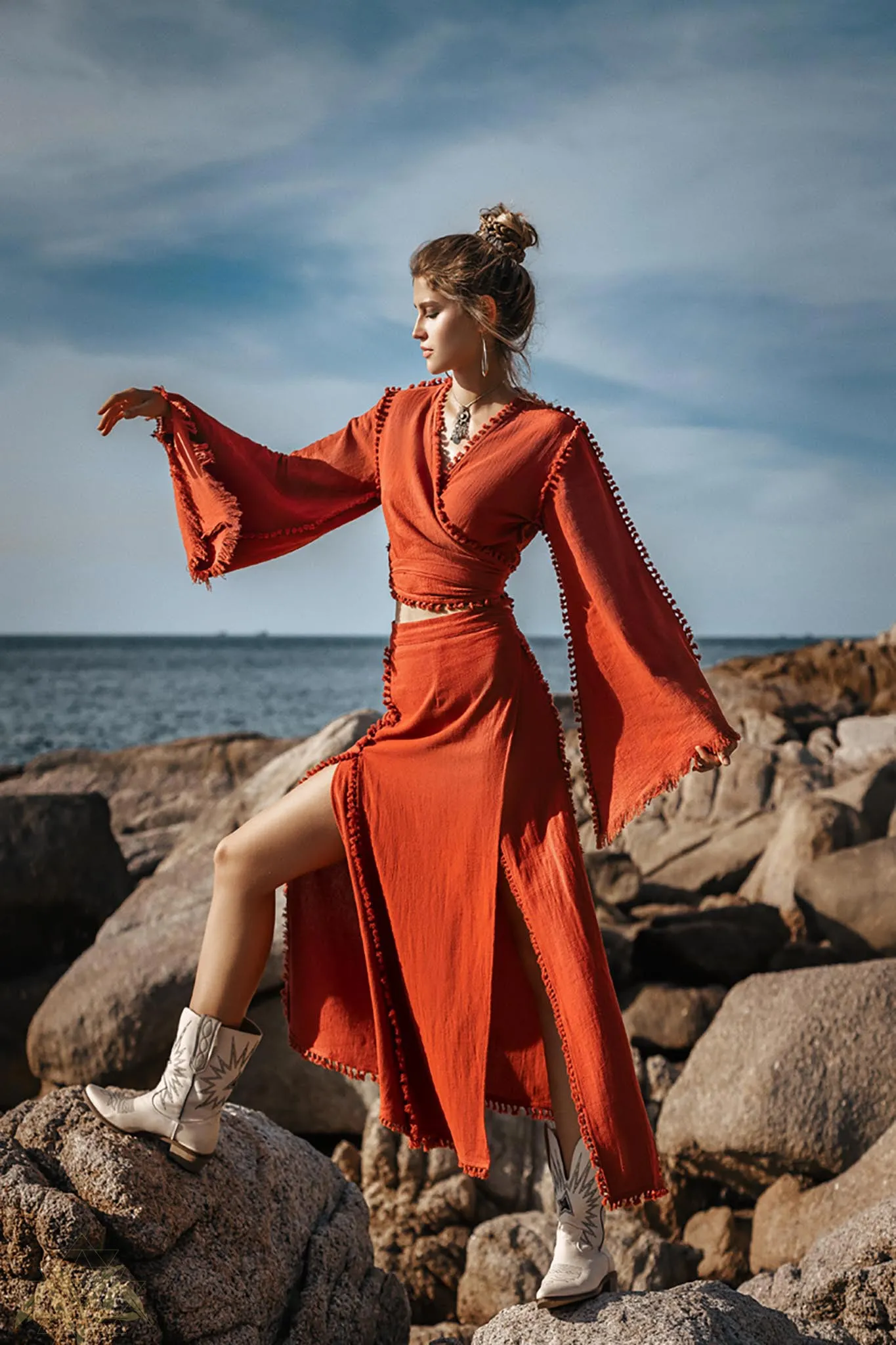 Red Wrap Maxi Skirt • Handmade Boho Long Skirt • Long Cotton Skirt