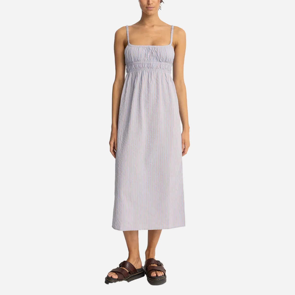 Rhythm Paradiso Babydoll Midi Dress - Soft Blue