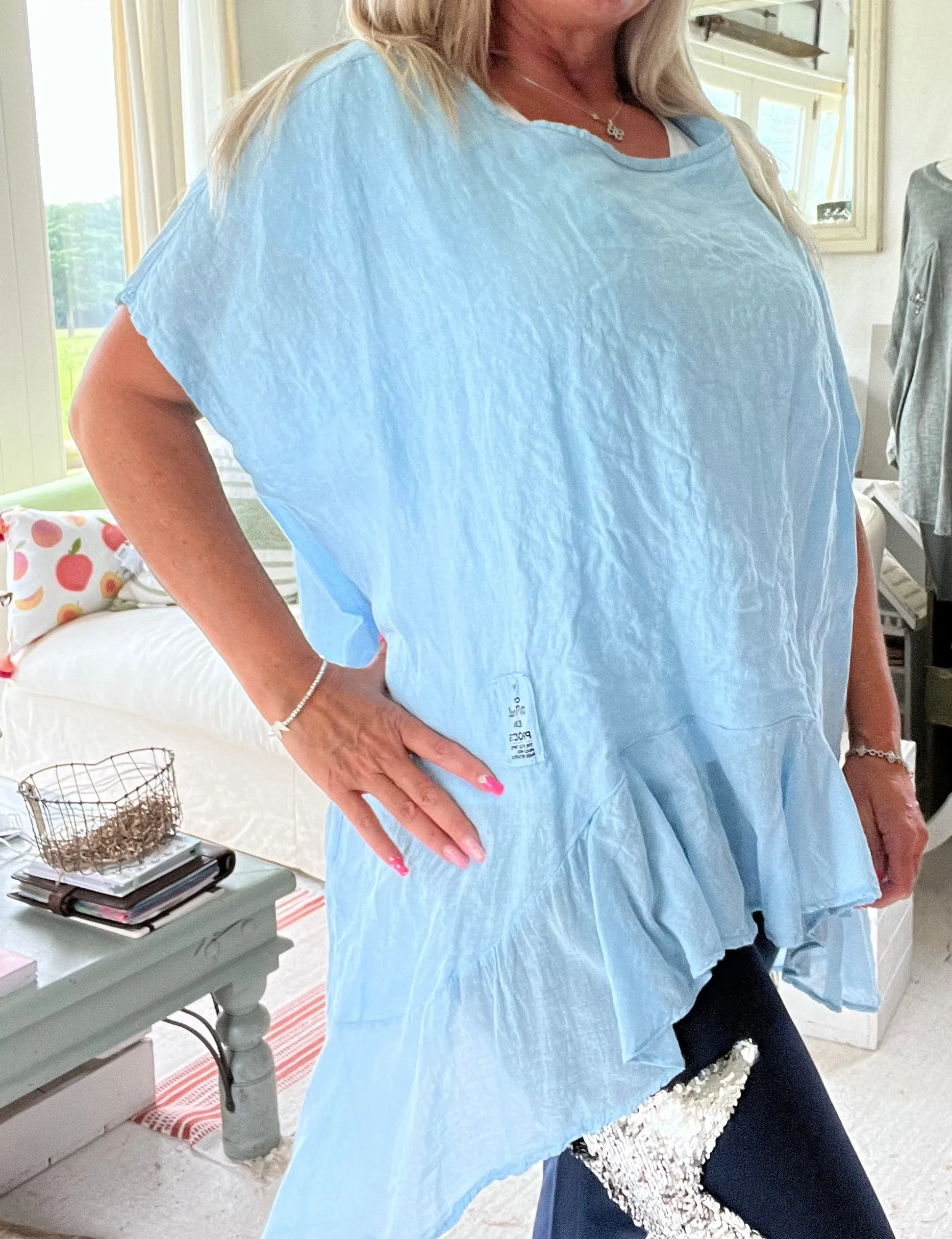 Rimini Silk Edge Oversized Top in Blue