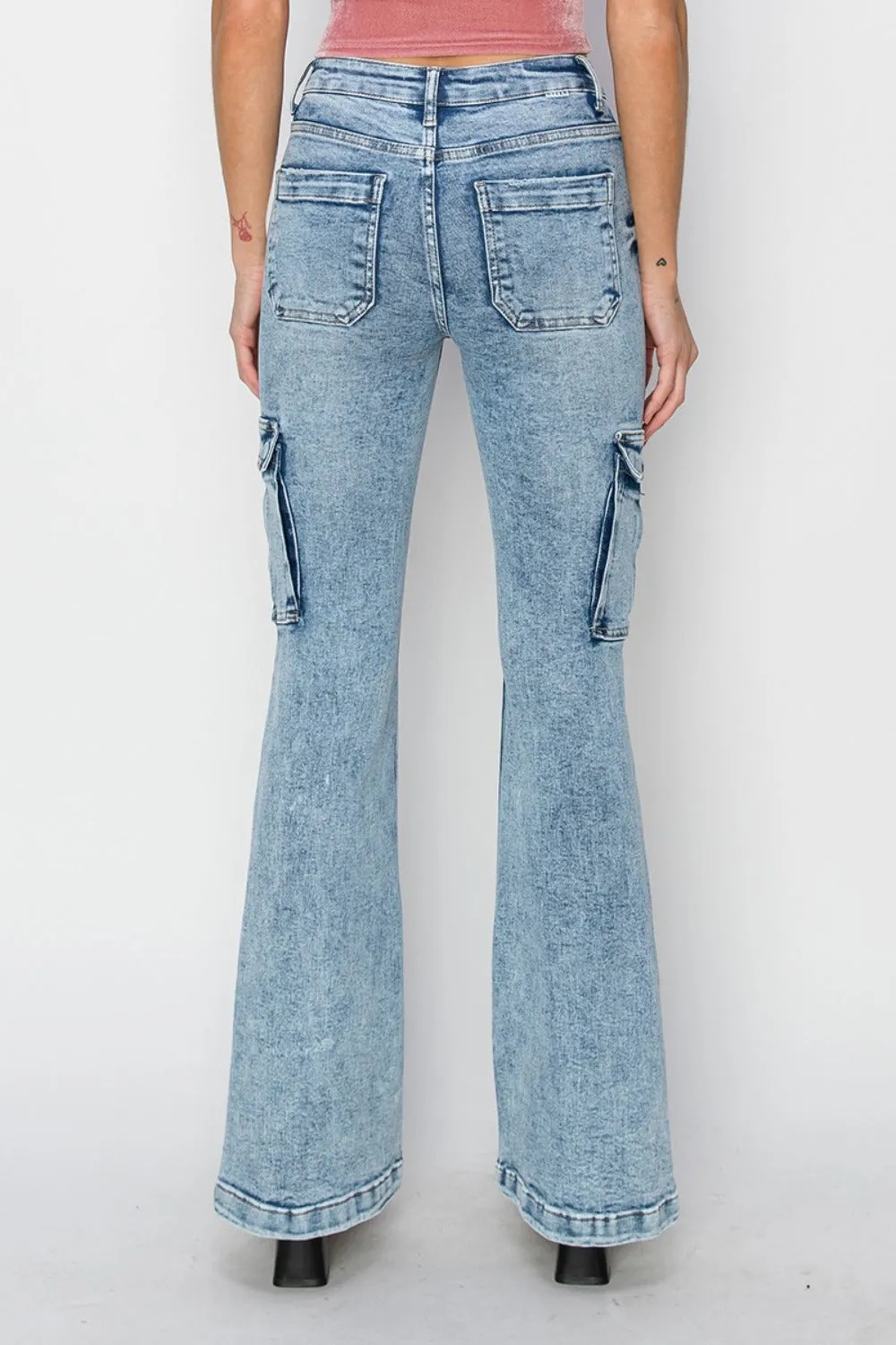 RISEN High Rise Cargo Flare Jeans