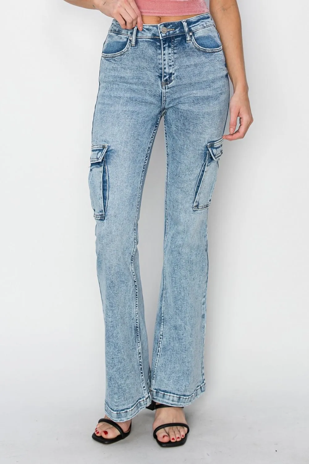 RISEN High Rise Cargo Flare Jeans