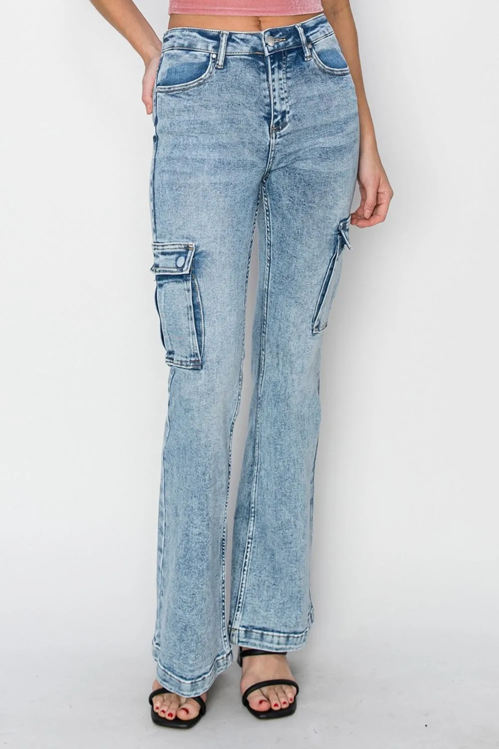 RISEN High Rise Cargo Flare Jeans