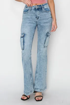 RISEN High Rise Cargo Flare Jeans