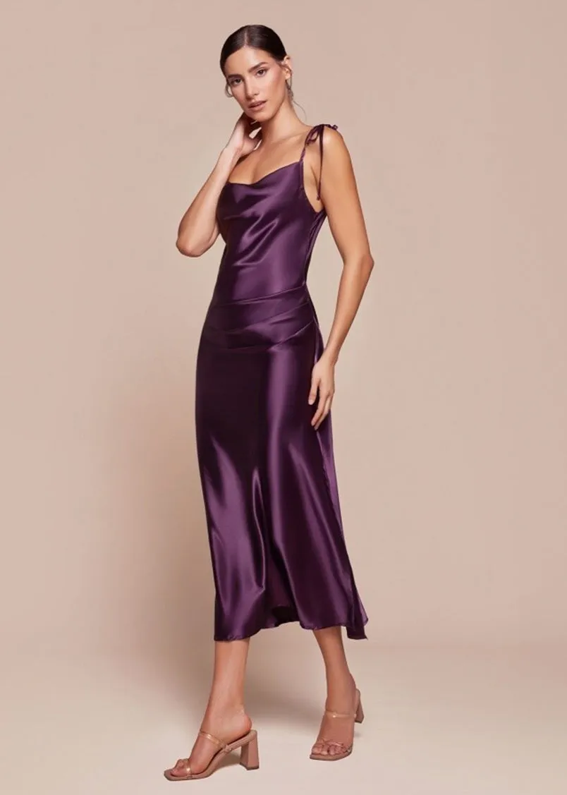 Rosie Satin Slip Cowl Neck Midi Dress Sienna