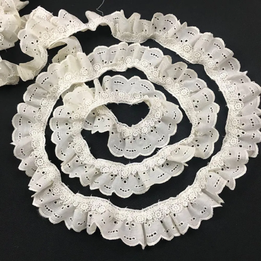 Ruffled Eyelet Venise Trim Lace, 2" Wide, Ivory, for Garment Decoration Curtain Towel Pillow etc.