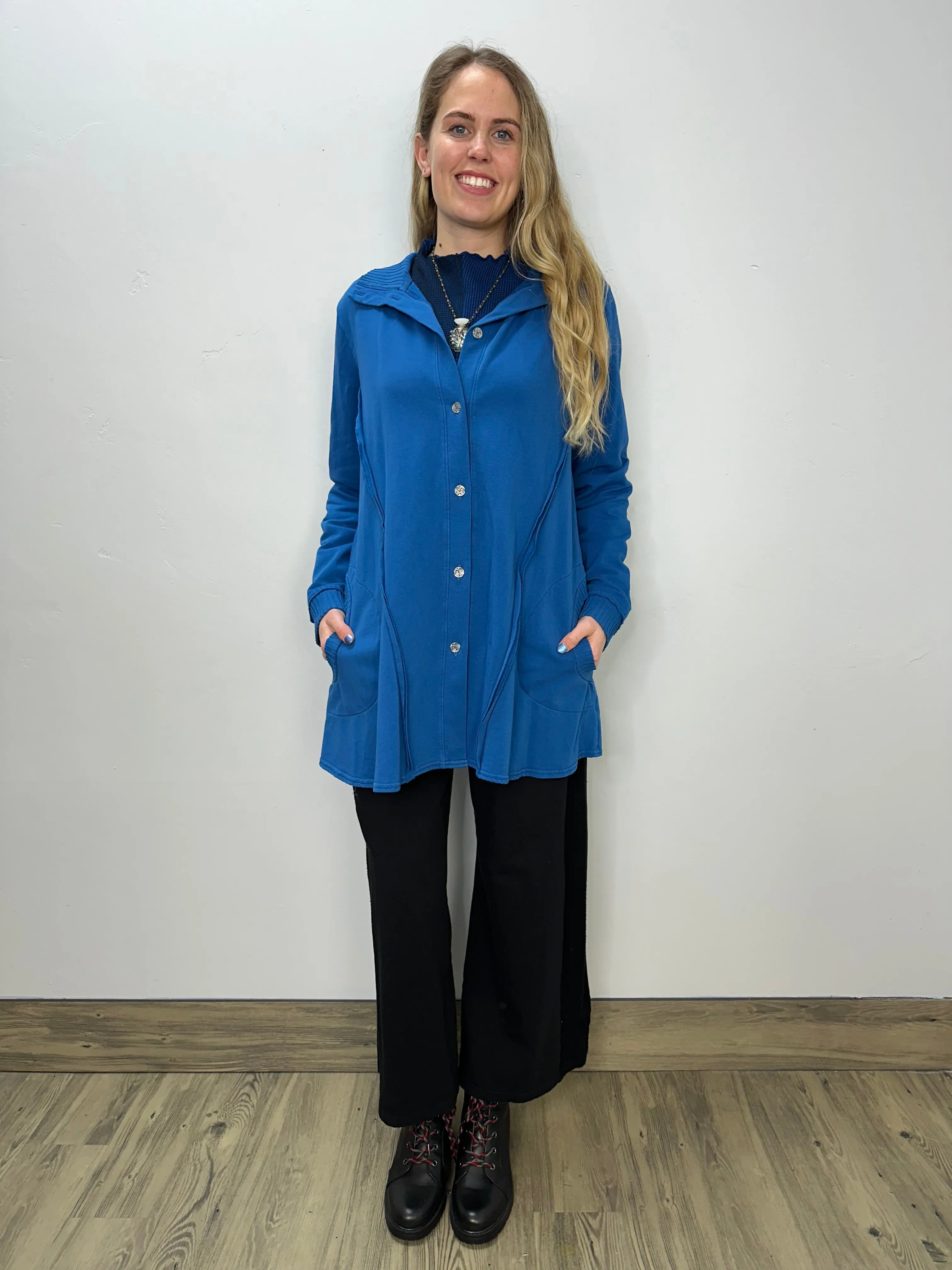 Sapphire Blue Solid Swing Coat