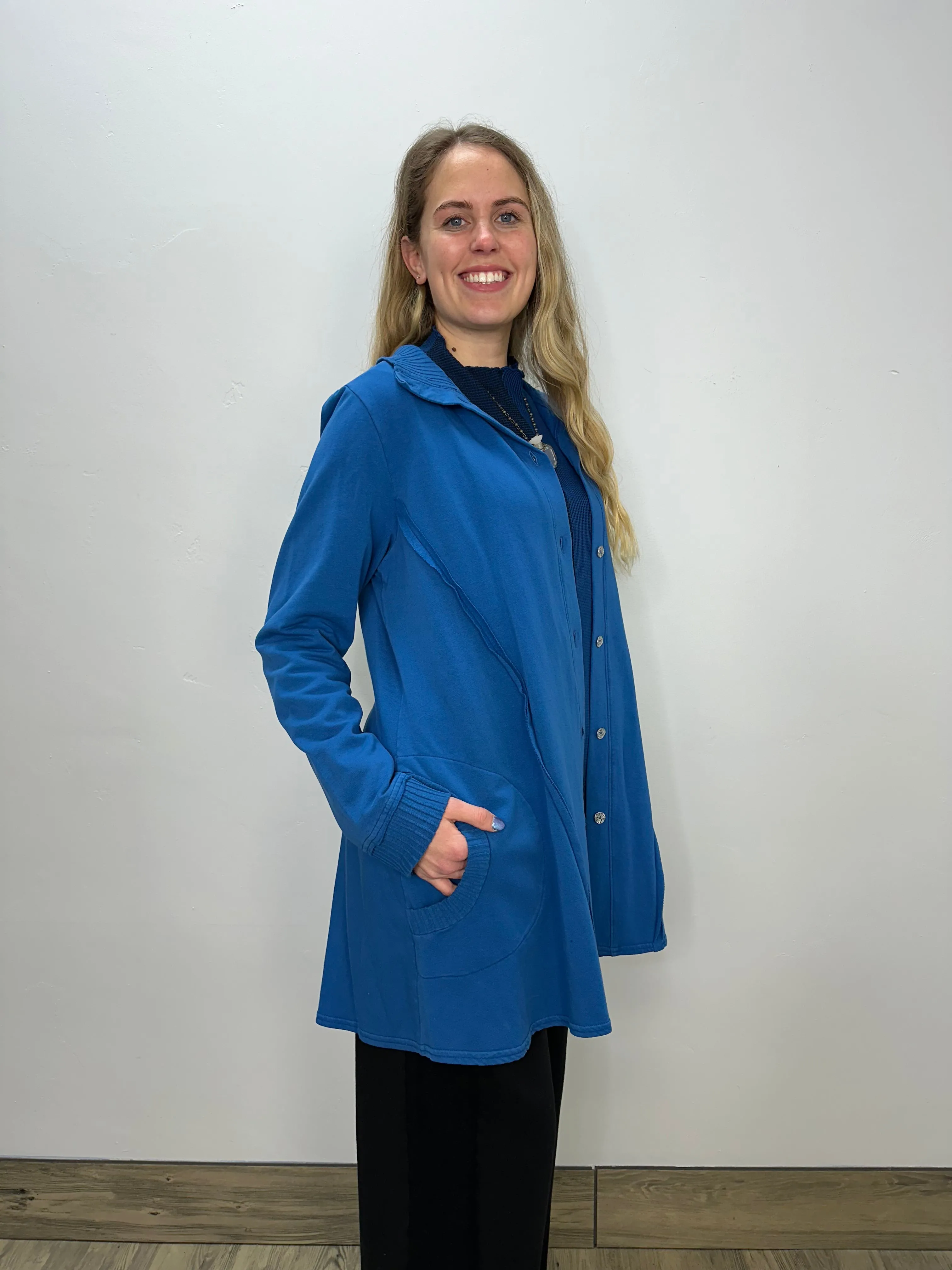 Sapphire Blue Solid Swing Coat