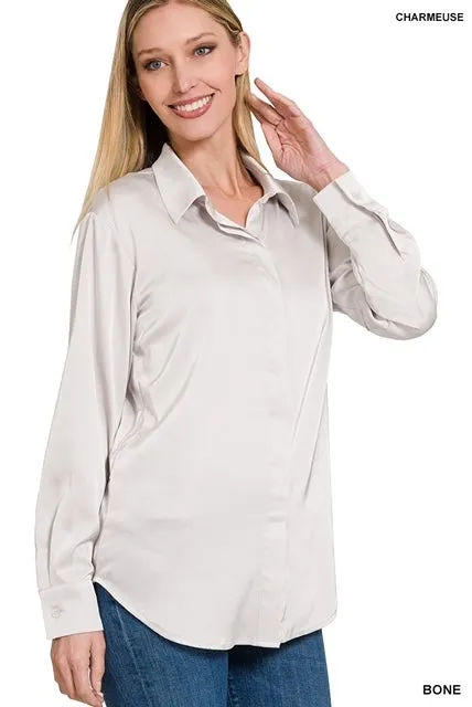 Satin Charmeuse Shirt by Zenana