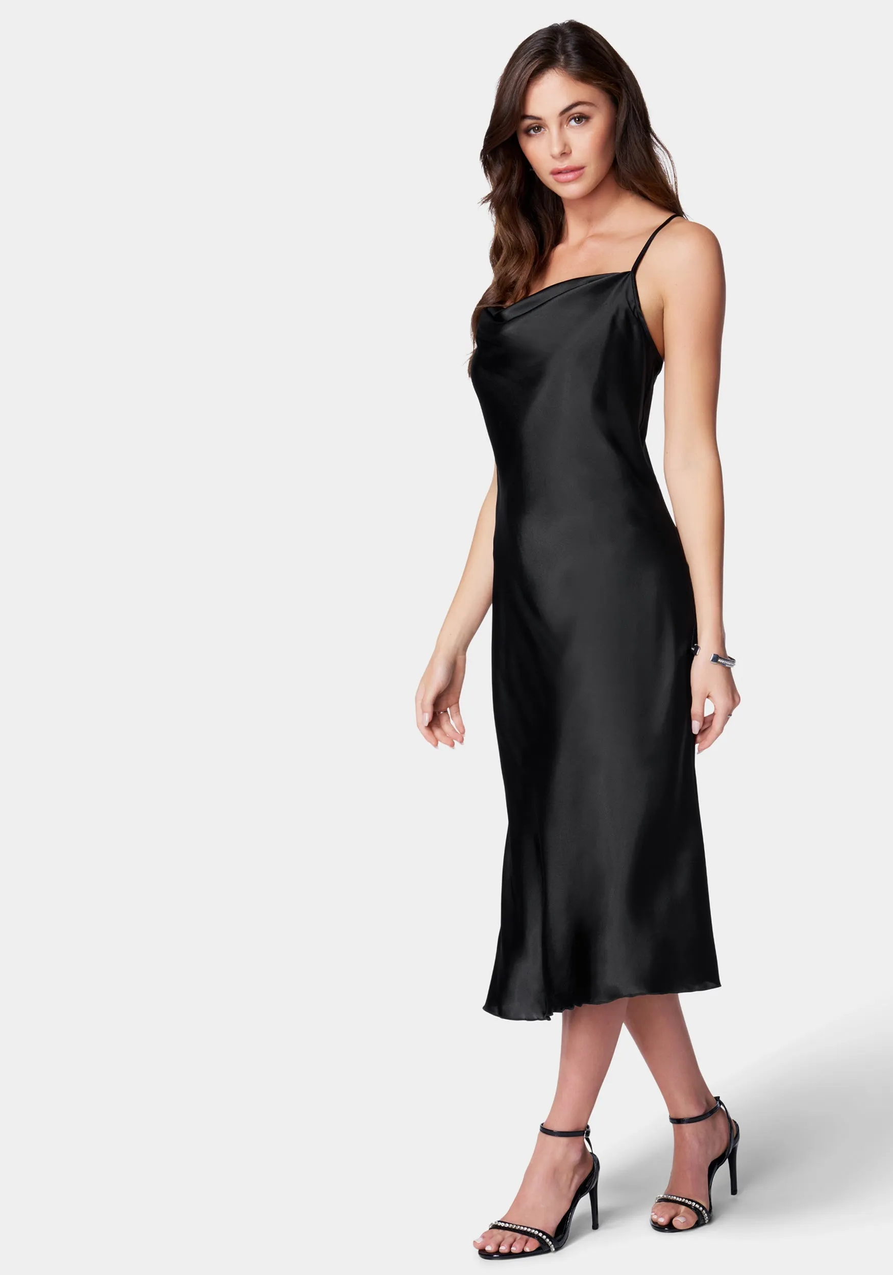 Satin Cowl Neck Slip Midi Dress