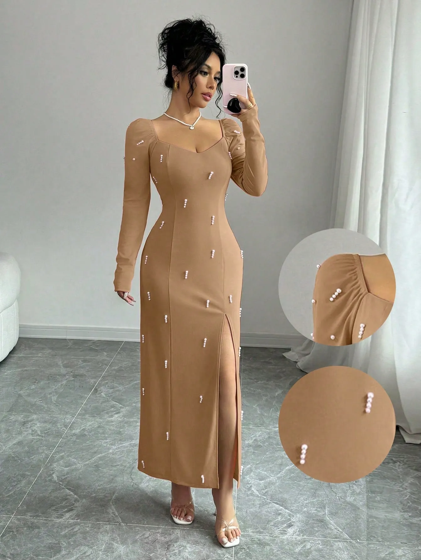 Sexy French High-End Embellished Slit Dress