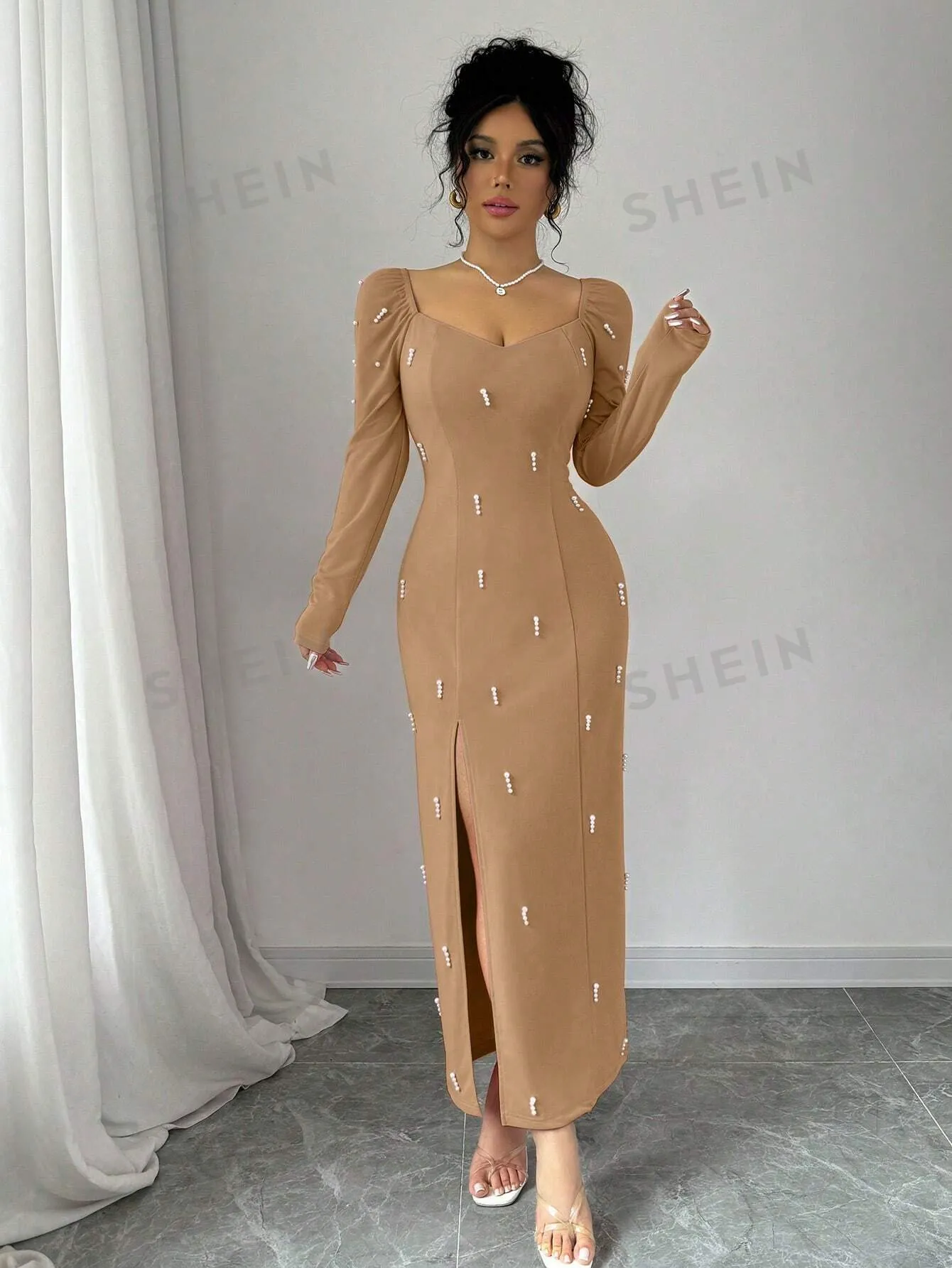 Sexy French High-End Embellished Slit Dress