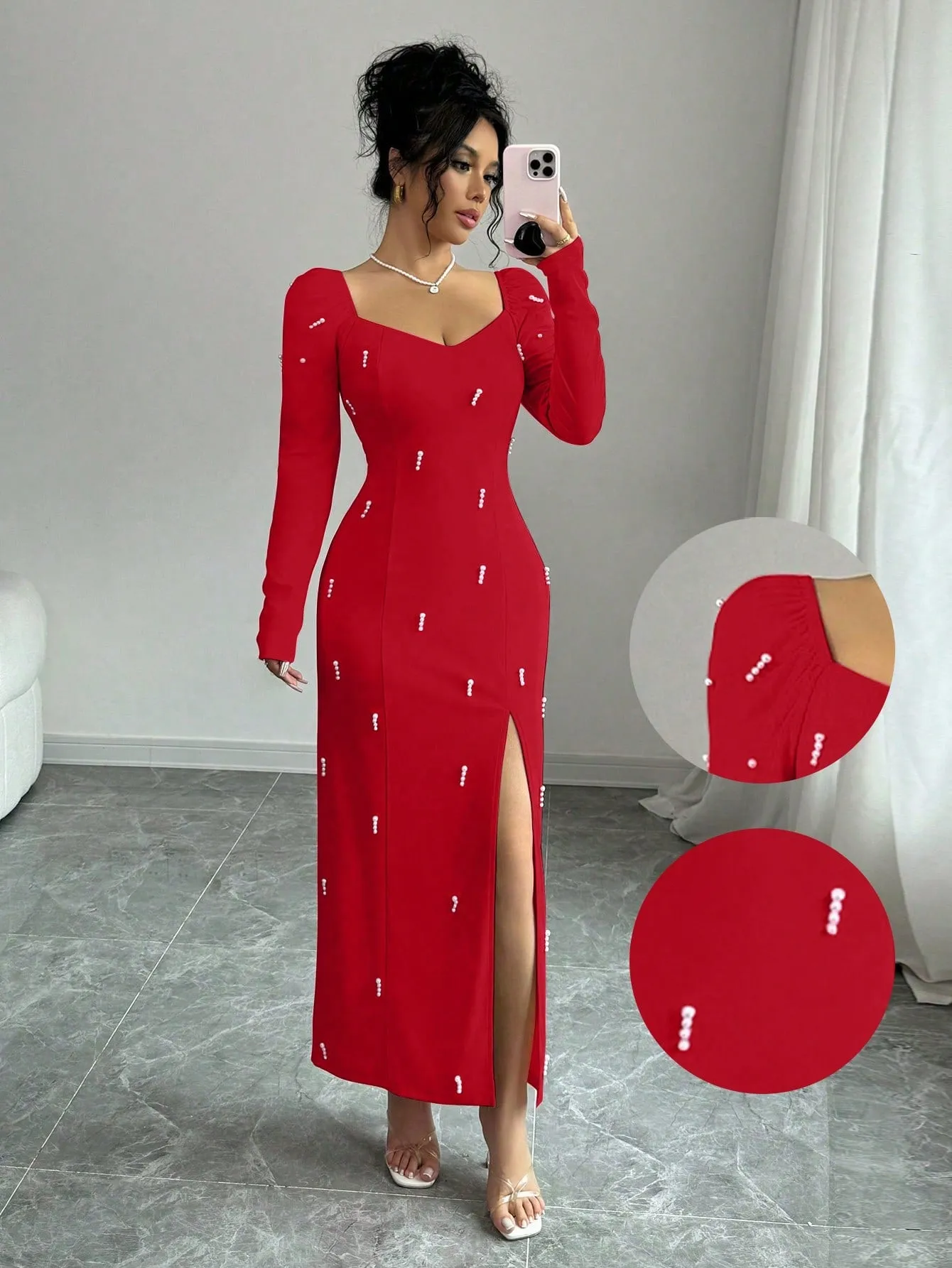 Sexy French High-End Embellished Slit Dress