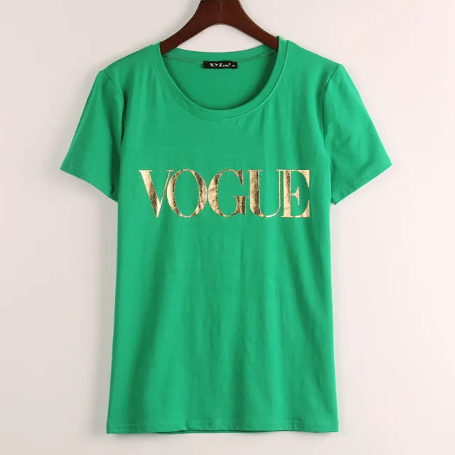 Shiny Gold Vouge Printed Women Tshirt