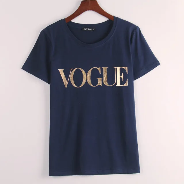 Shiny Gold Vouge Printed Women Tshirt