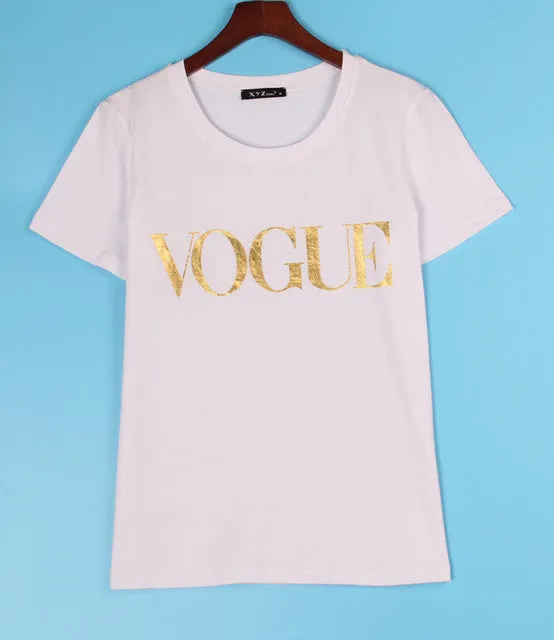 Shiny Gold Vouge Printed Women Tshirt