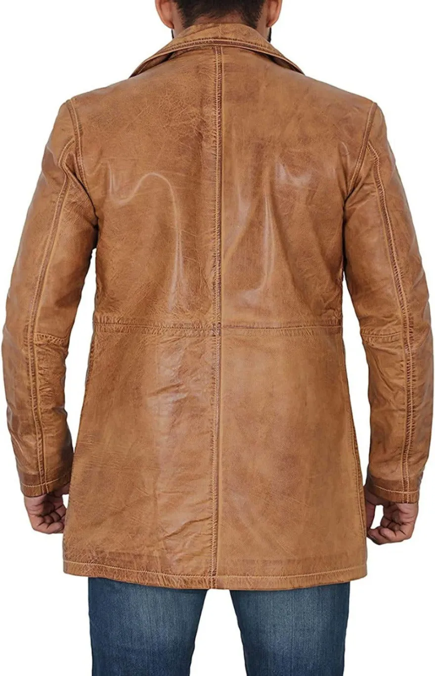 Short Leather Trench Coat Mens