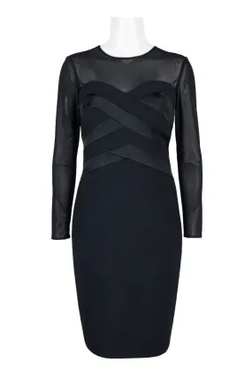 Sophisticated Keyhole Long Sleeve Bodycon Dress with Back Zipper in Crepe Mesh