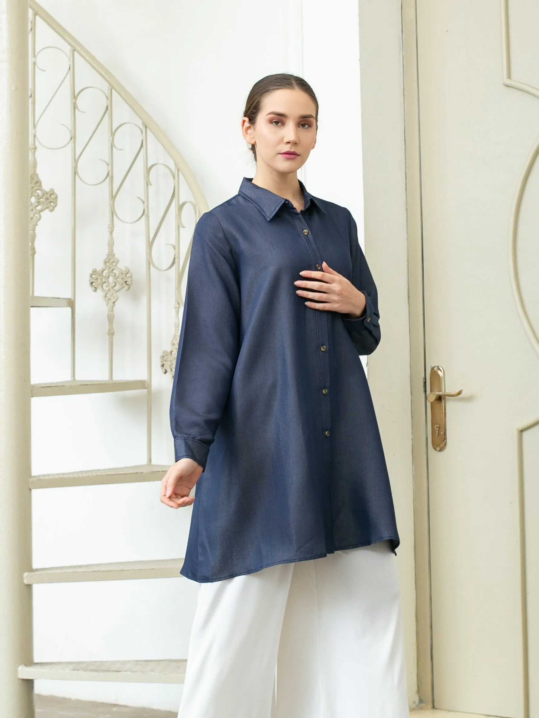 Sora Denim Tencel Tunic Shirt