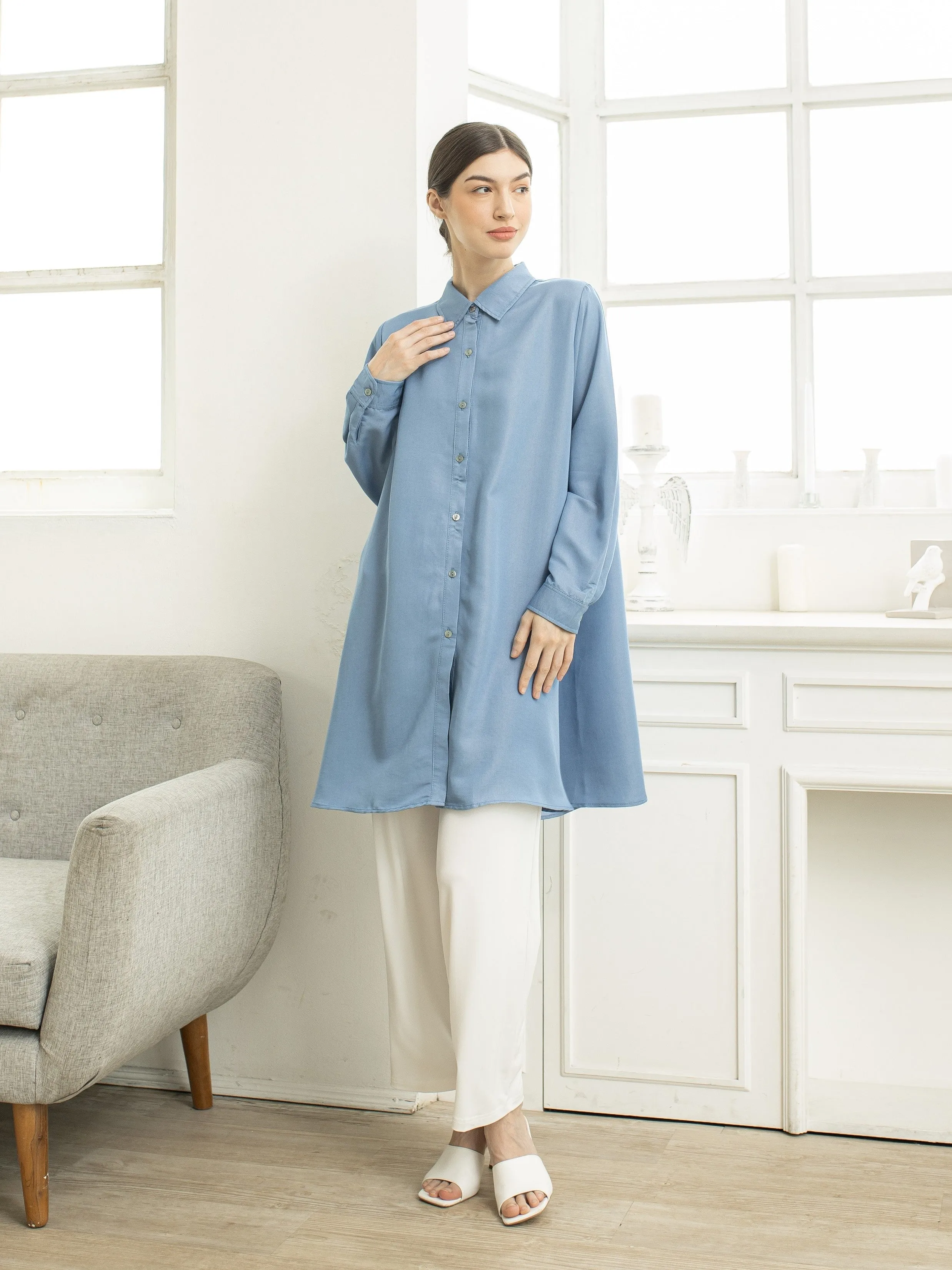 Sora Denim Tencel Tunic Shirt