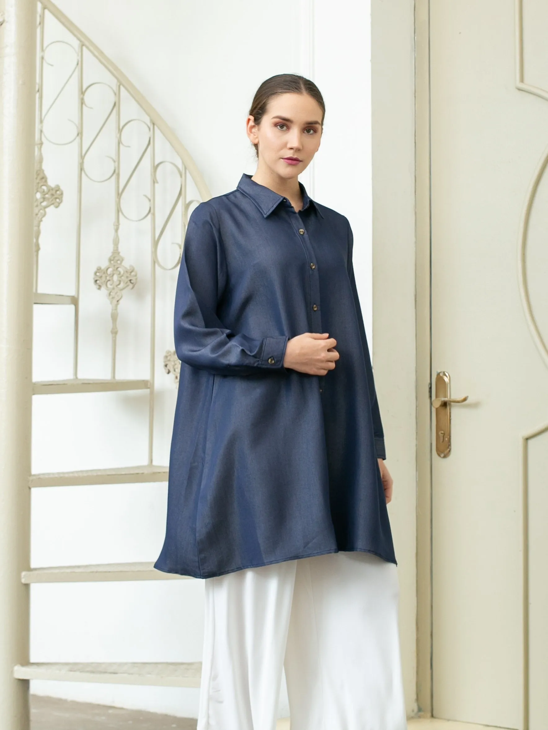 Sora Denim Tencel Tunic Shirt