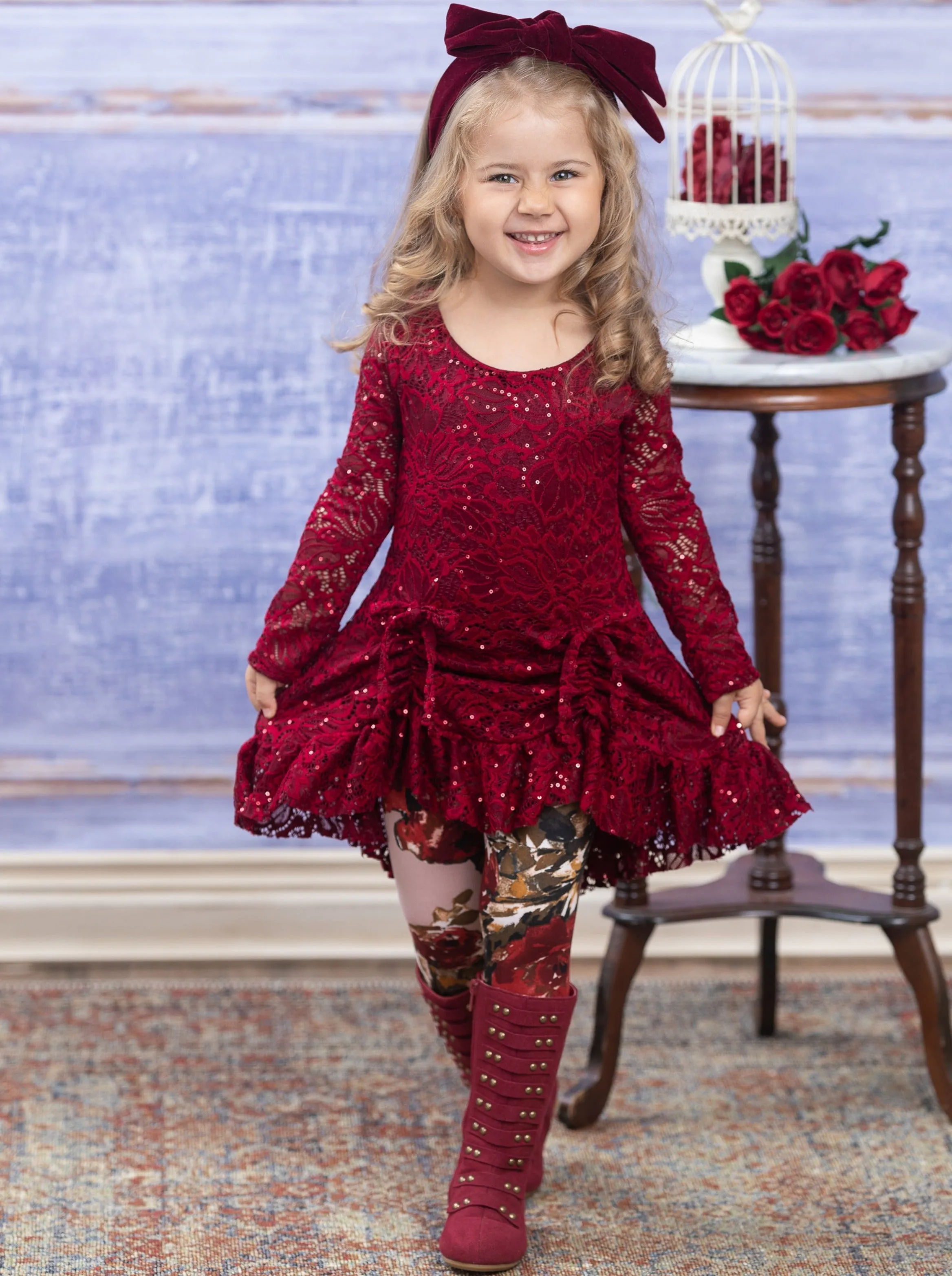 Sparkle Lace Drawstring Tunic and Legging Set