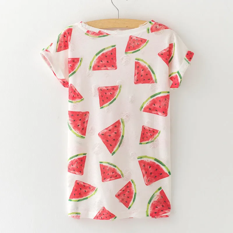 Star Printed Vintage with Holes Summer Tshirt