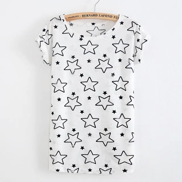 Star Printed Vintage with Holes Summer Tshirt