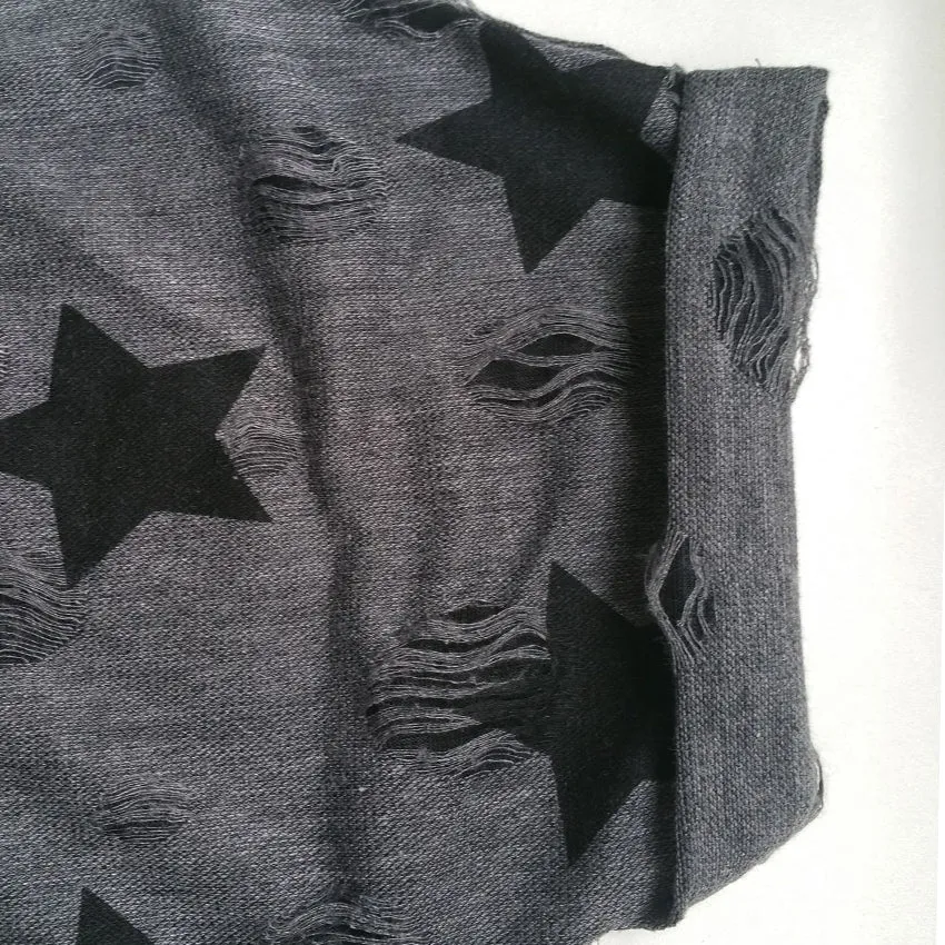 Star Printed Vintage with Holes Summer Tshirt