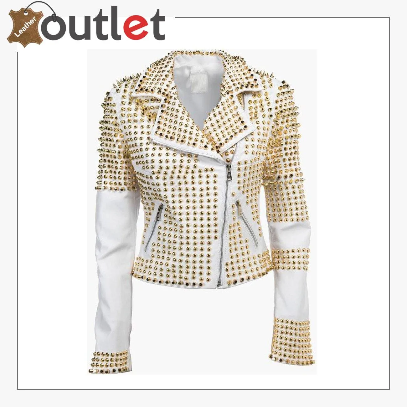 Steampunk Clothing Golden Studded Punk Leather Jacket