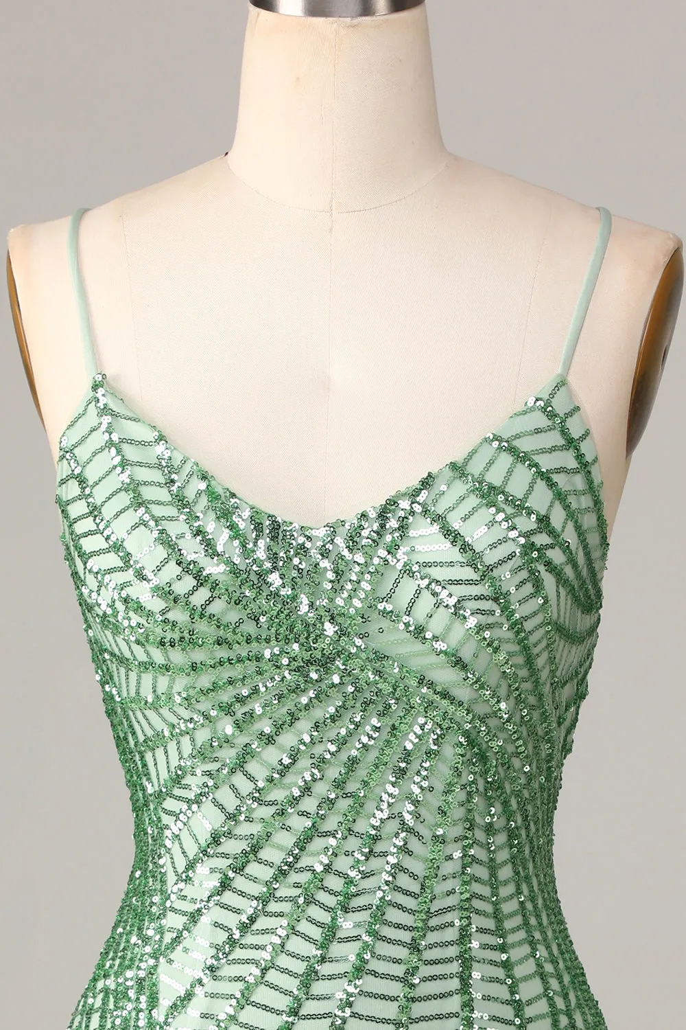 Stylish Green Sheath Sequins Short Homecoming Dress with Criss Cross Back