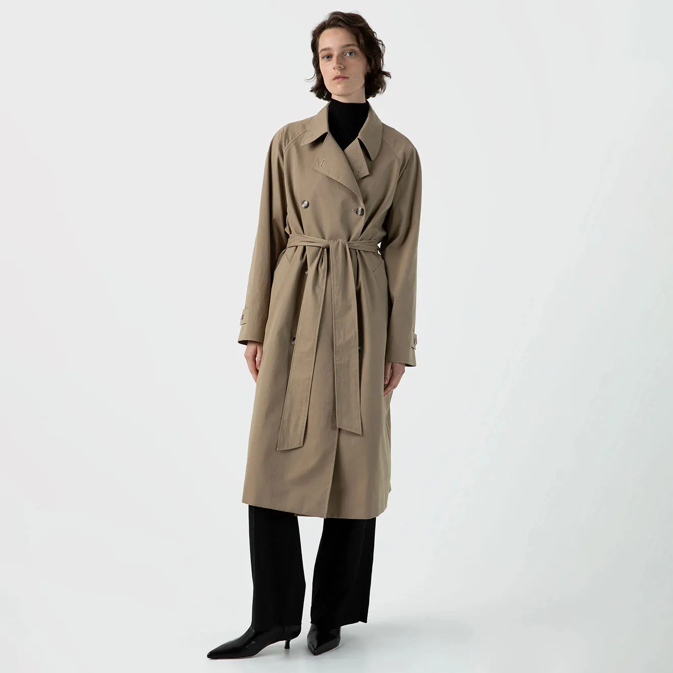 Sunspel Womens Trench Coat Dark Stone